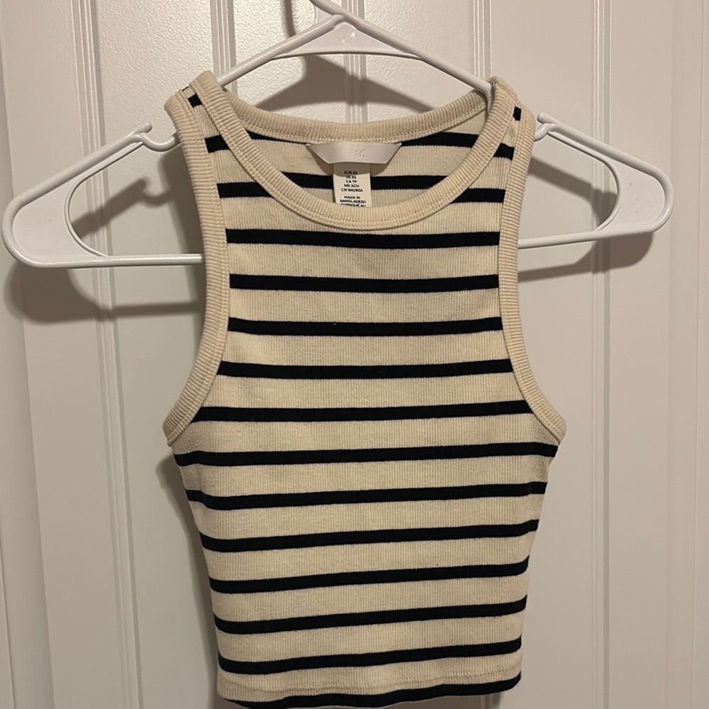 H&M Black and Cream Striped Tank Top